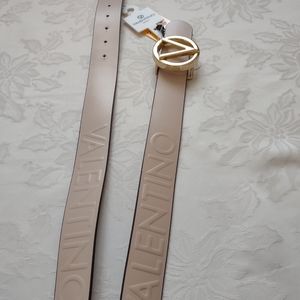 New🎀 Valentino Made in Italy leather V-logo gold tone buckle logo embossed